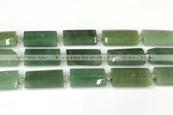 CTB928 13*25mm - 15*28mm faceted flat tube green aventurine jade beads