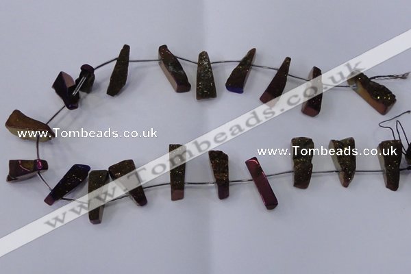 CTD1161 Top drilled 8*25mm - 10*35mm freeform plated quartz beads