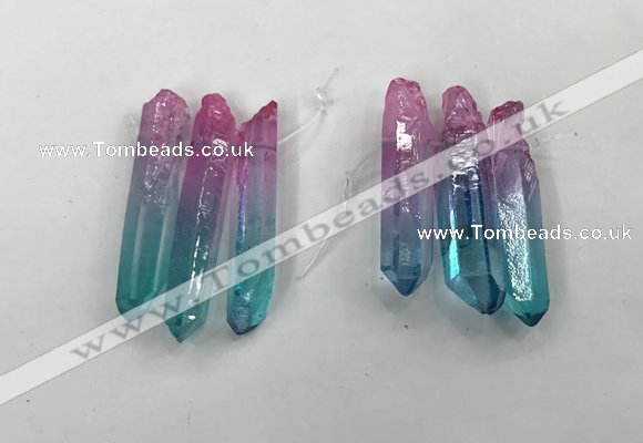 CTD1224 Top drilled 7*30mm - 9*45mm sticks plated quartz beads