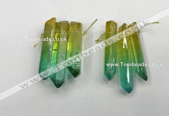 CTD1227 Top drilled 7*30mm - 9*45mm sticks plated quartz beads
