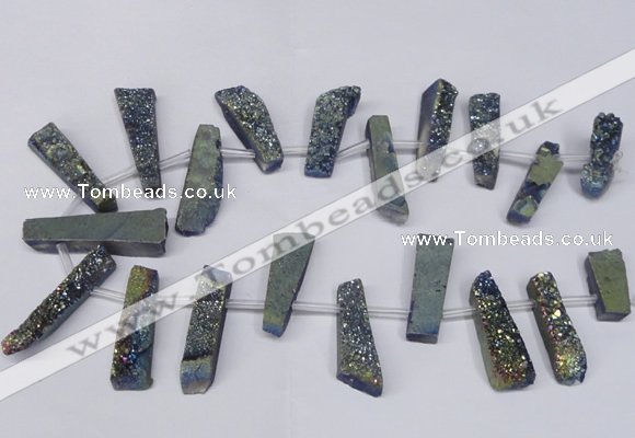 CTD1611 Top drilled 13*25mm - 15*45mm freeform plated druzy quartz beads