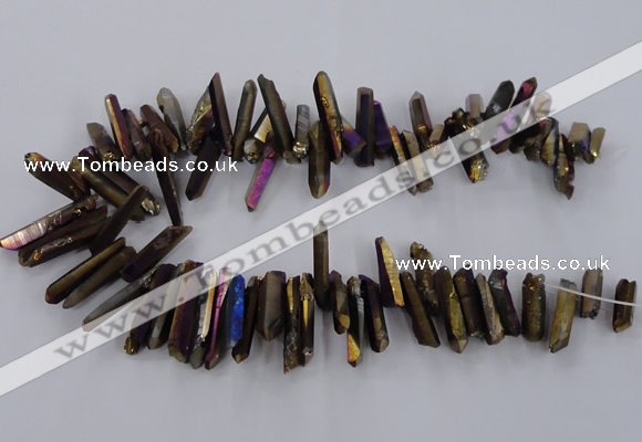 CTD1627 Top drilled 4*15mm - 6*35mm sticks plated quartz beads