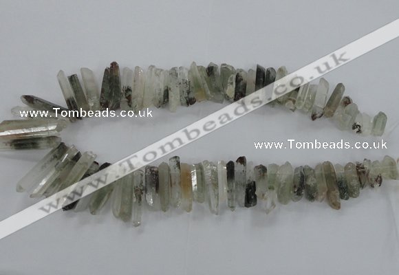 CTD1663 Top drilled 6*18mm - 8*35mm sticks green phantom quartz beads