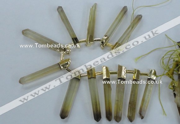 CTD1967 Top drilled 6*50mm - 10*60mm sticks lemon quartz beads