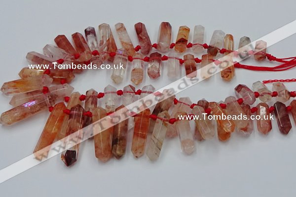 CTD2112 Top drilled 10*25mm - 12*45mm sticks pink quartz beads