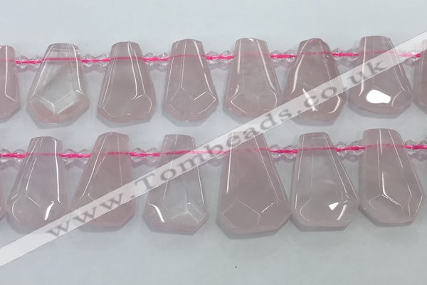 CTD2271 Top drilled 16*28mm - 20*30mm faceted freeform rose quartz beads