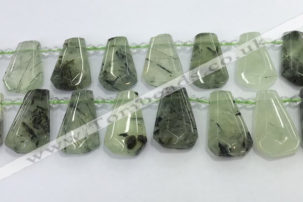 CTD2273 16*28mm - 20*30mm faceted freeform green rutilated quartz beads