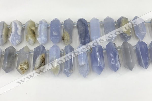 CTD2390 Top drilled 13*30mm - 14*42mm sticks blue chalcedony beads