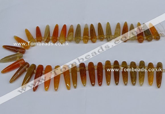 CTD2724 Top drilled 8*35mm bullet agate gemstone beads wholesale