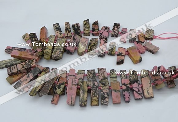 CTD3503 Top drilled 10*25mm - 10*45mm sticks rhodonite beads