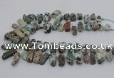 CTD3515 Top drilled 8*15mm - 12*35mm sticks larimar beads