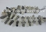 CTD3516 Top drilled 10*20mm - 12*40mm sticks black rutilated quartz beads