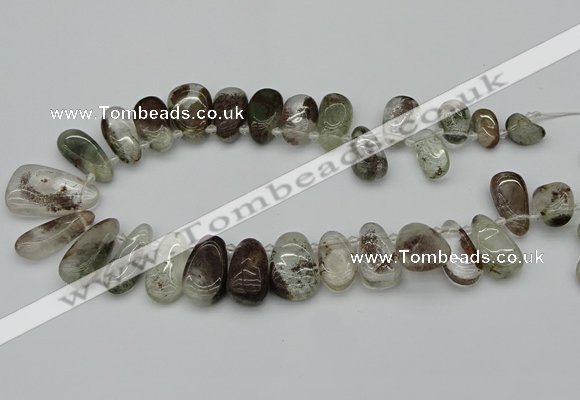 CTD3541 Top drilled 10*22mm - 15*45mm freeform green phantom quartz beads