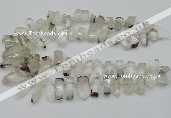 CTD3544 Top drilled 10*20mm - 12*35mm sticks green phantom quartz beads