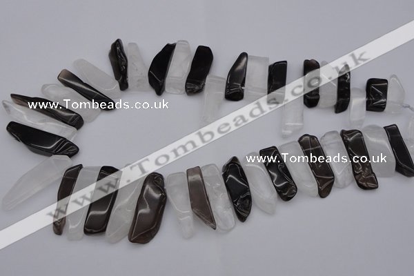 CTD356 10*25mm - 10*50mm wand white crystal & smoky quartz beads