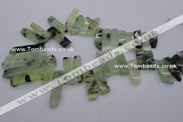 CTD357 Top drilled 10*25mm - 10*50mm wand green rutilated quartz beads