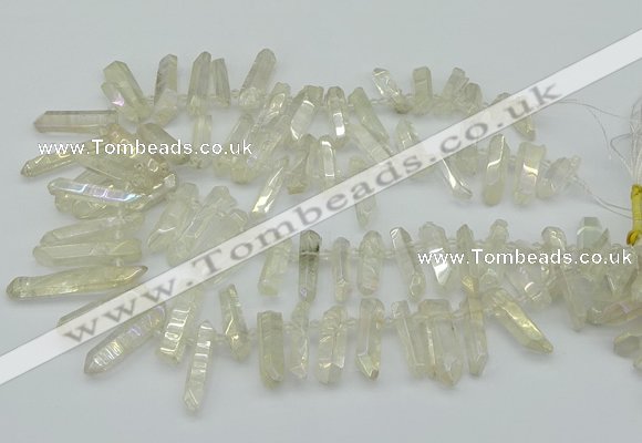 CTD3575 Top drilled 6*20mm - 8*45mm sticks plated white crystal beads