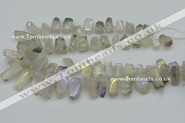 CTD3656 Top drilled 8*15mm - 11*30mm sticks plated white crystal beads