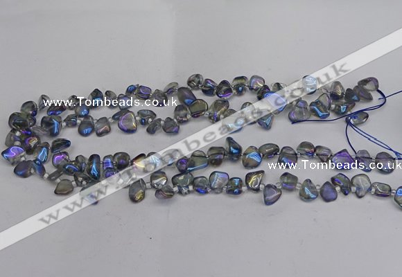 CTD3673 Top drilled 5*8mm - 10*14mm freeform plated white crystal beads