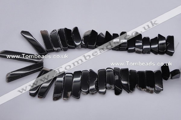 CTD369 Top drilled 10*28mm - 10*50mm wand black agate beads