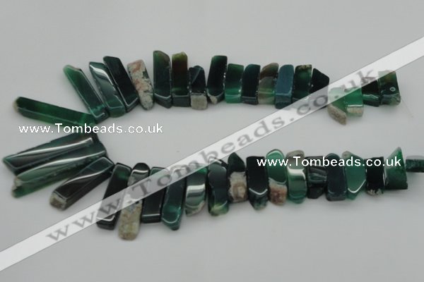 CTD370 Top drilled 10*28mm - 10*50mm wand green agate beads