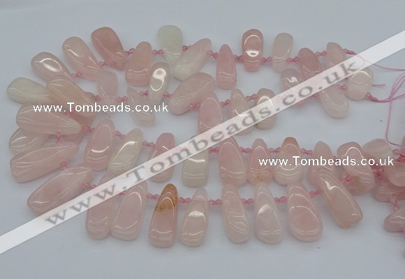 CTD476 Top drilled 12*25mm - 15*45mm freeform rose quartz beads