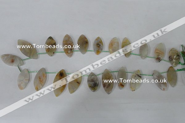 CTD48 Top drilled 15*30mm – 16*45mm marquise bamboo leaf agate beads