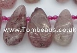 CTD484 Top drilled 10*22mm - 15*45mm freeform strawberry quartz beads