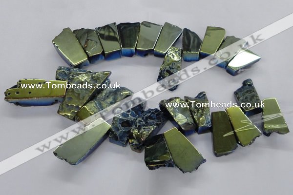 CTD746 Top drilled 15*25mm - 20*65mm freeform plated agate beads