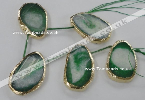 CTD774 30*45mm - 35*50mm freeform agate beads with brass setting