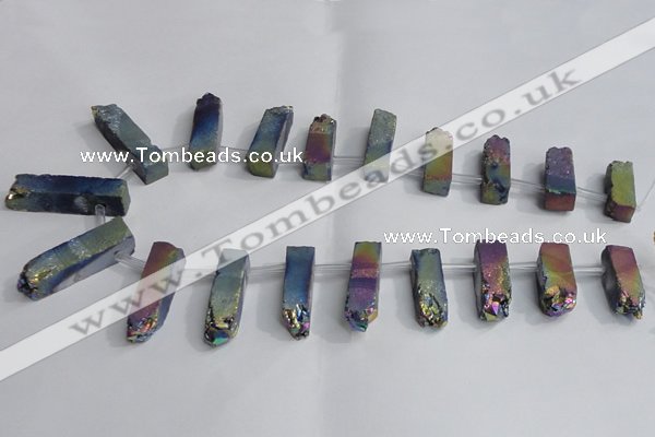 CTD985 Top drilled 8*25mm - 10*45mm sticks plated druzy amethyst beads