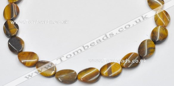 CTE04 twisted flat oval 15*20mm yellow tiger eye beads wholesale