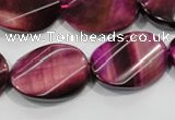 CTE1010 15.5 inches 20*30mm twisted oval dyed red tiger eye beads