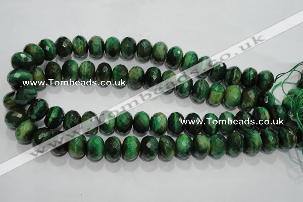 CTE1025 15.5 inches 12*16mm faceted rondelle dyed green tiger eye beads