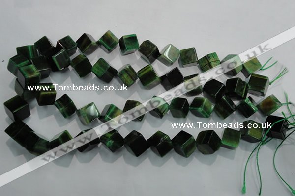 CTE1038 15.5 inches 11*11mm cube dyed green tiger eye beads