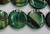 CTE1066 15.5 inches 18mm flat round dyed green tiger eye beads