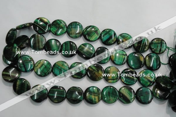 CTE1066 15.5 inches 18mm flat round dyed green tiger eye beads