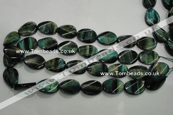 CTE1078 15.5 inches 18*25mm twisted oval dyed green tiger eye beads