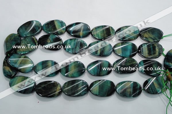 CTE1079 15.5 inches 22*30mm twisted oval dyed green tiger eye beads