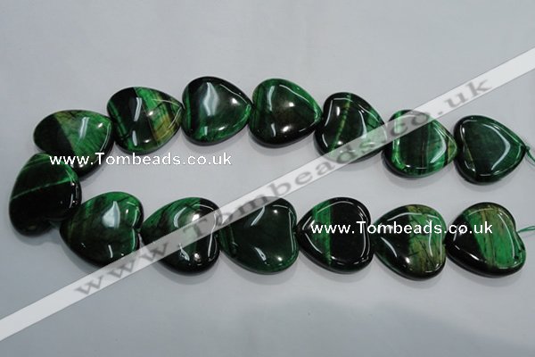 CTE1085 15.5 inches 30*30mm heart dyed green tiger eye beads