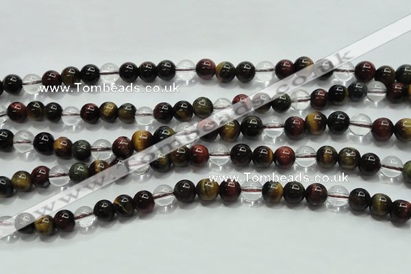 CTE1125 15 inches 6mm round mixed tiger eye & white crystal beads