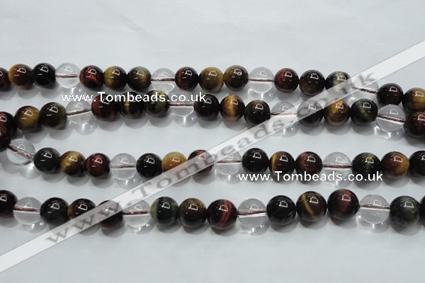 CTE1126 15 inches 8mm round mixed tiger eye & white crystal beads