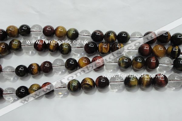 CTE1127 15 inches 10mm round mixed tiger eye & white crystal beads