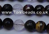 CTE1132 15 inches 8mm faceted round mixed tiger eye & white crystal beads