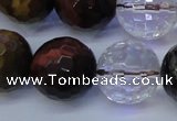 CTE1134 15 inches 12mm faceted round mixed tiger eye & white crystal beads