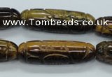 CTE116 15.5 inches 12*40mm carved cylinder yellow tiger eye beads