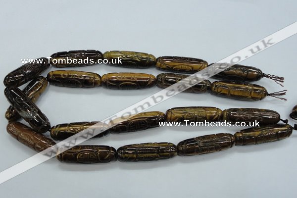 CTE116 15.5 inches 12*40mm carved cylinder yellow tiger eye beads