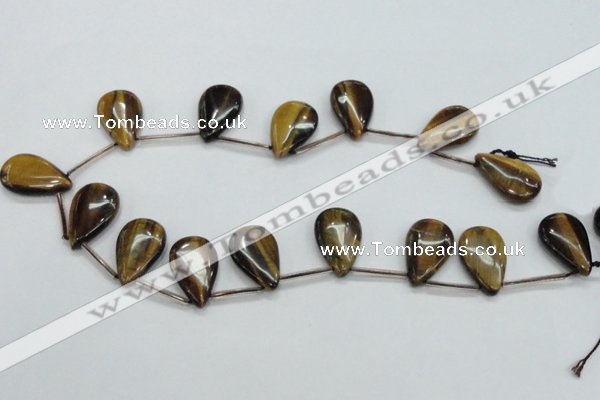 CTE125 16*26mm top-drilled flat teardrop yellow tiger eye beads wholesale