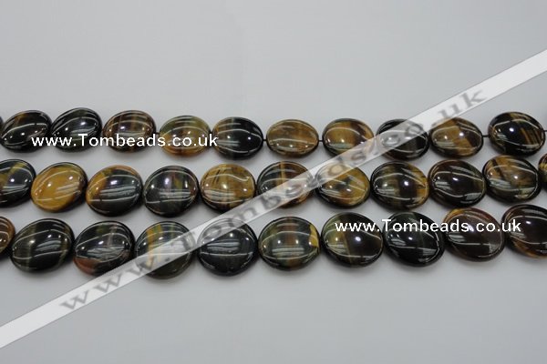 CTE1350 15.5 inches 20mm flat round yellow & blue tiger eye beads