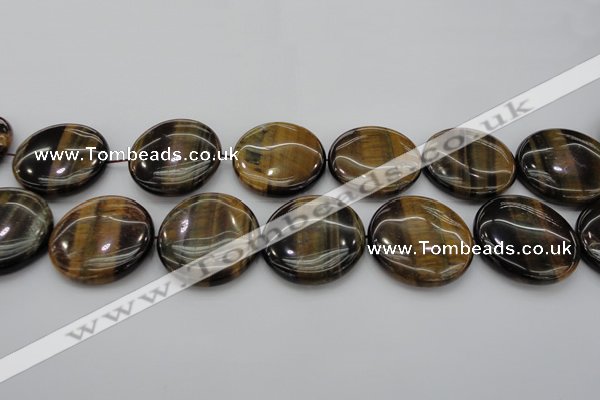 CTE1354 15.5 inches 40mm flat round yellow & blue tiger eye beads